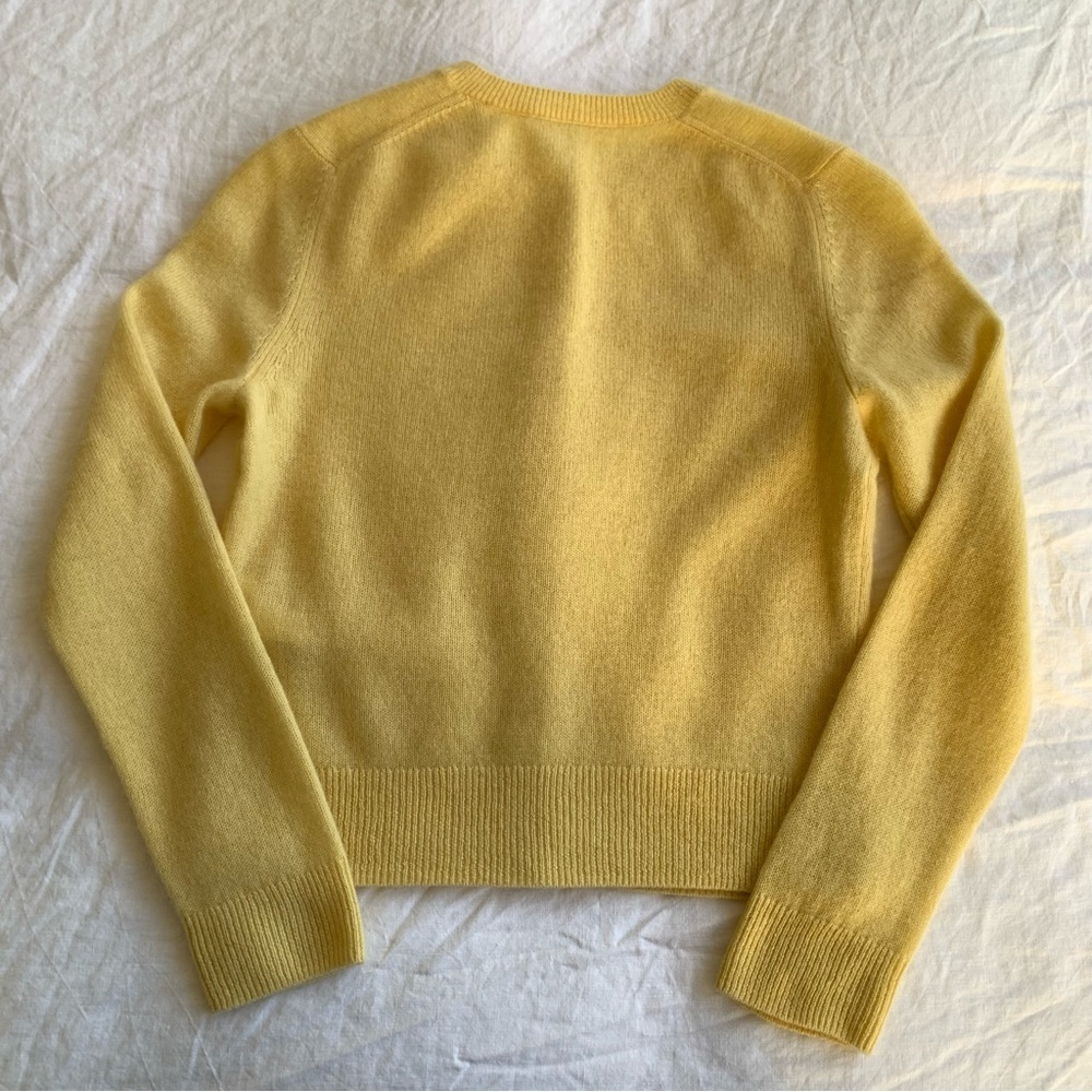 Doen Freya Cashmere Crewneck Pocket Button Knit Sweater Top Lemon Chiffon Yellow - Picture 9 of 13